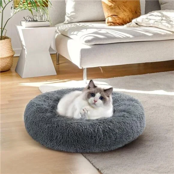 24" Calming Dog Bed for Medium Small Dogs, Donut Plush Pet Bed, Anti-Anxiety - Picture 7 of 7